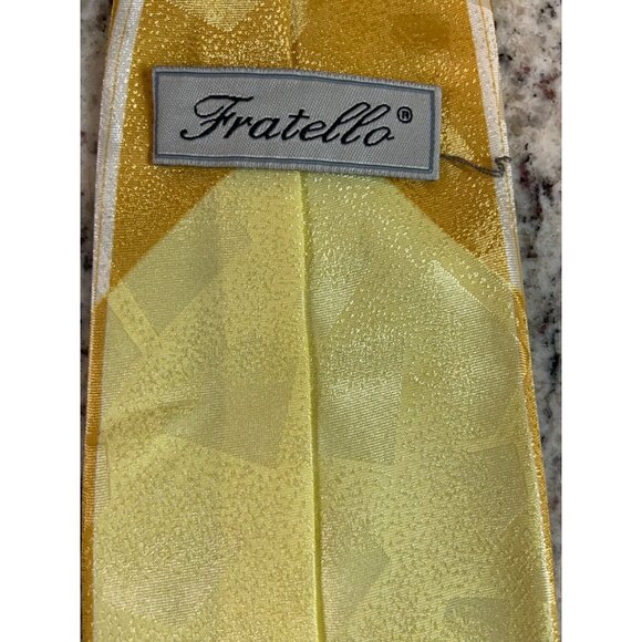 Fratello Mens Neck Tie Yellow White Geometric Work Dad Tie - Picture 6 of 6